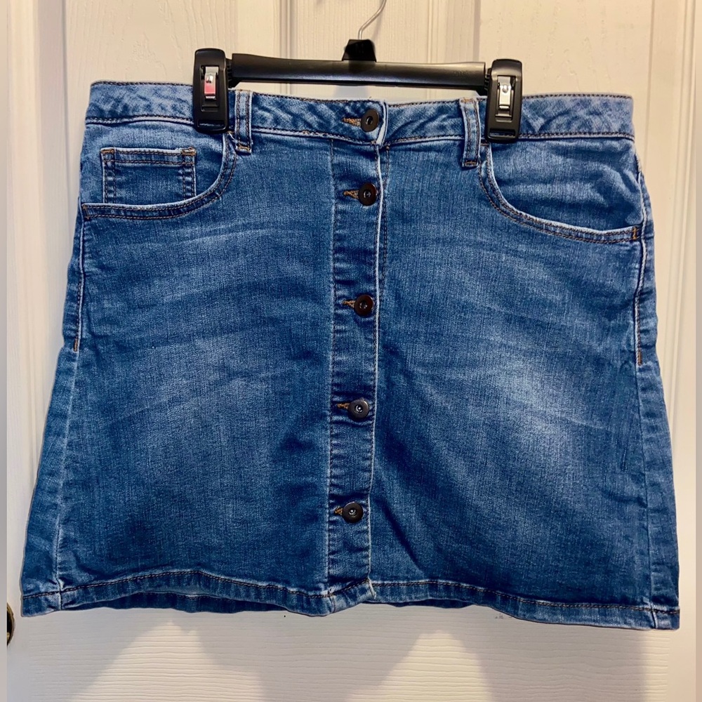Cato Blue Denim Mini Skirt with Button Front